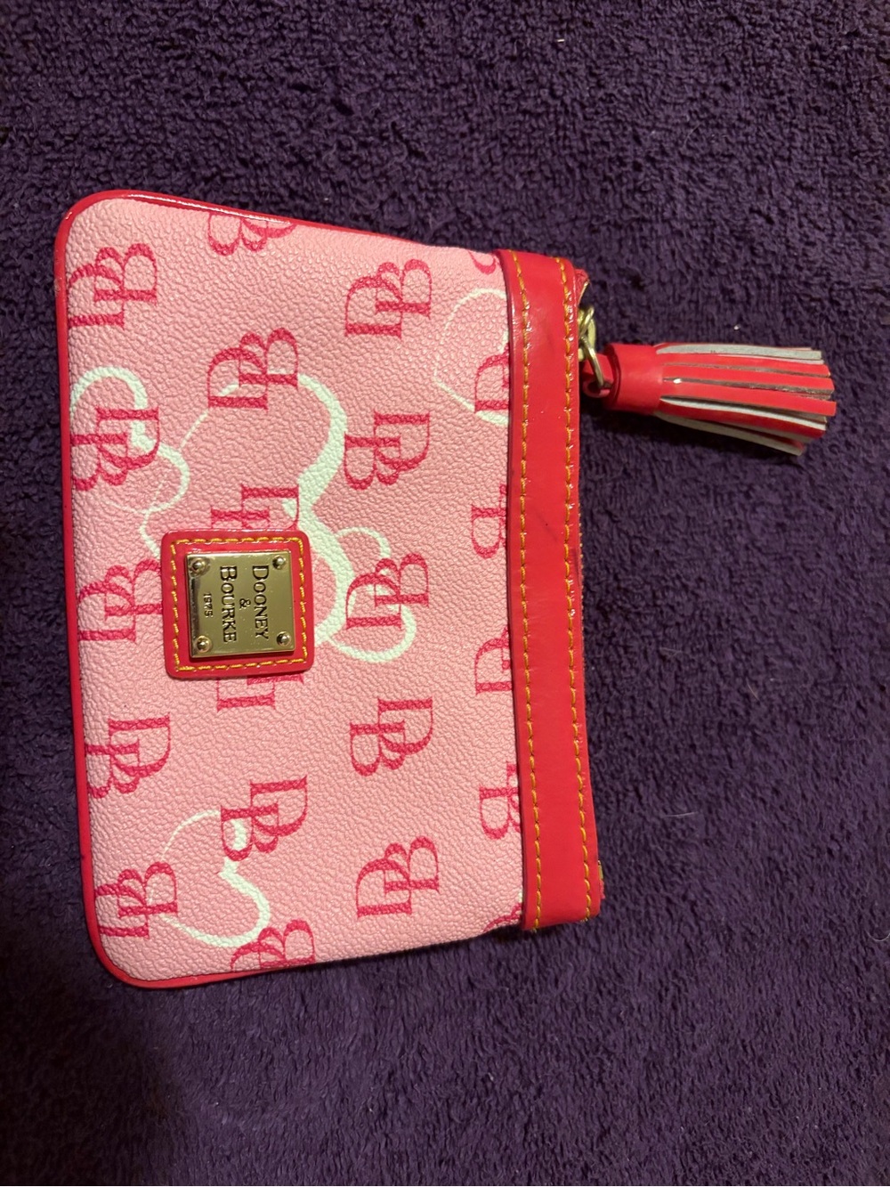 Dooney & Bourke Pink Red Logo Tassel Wristlet